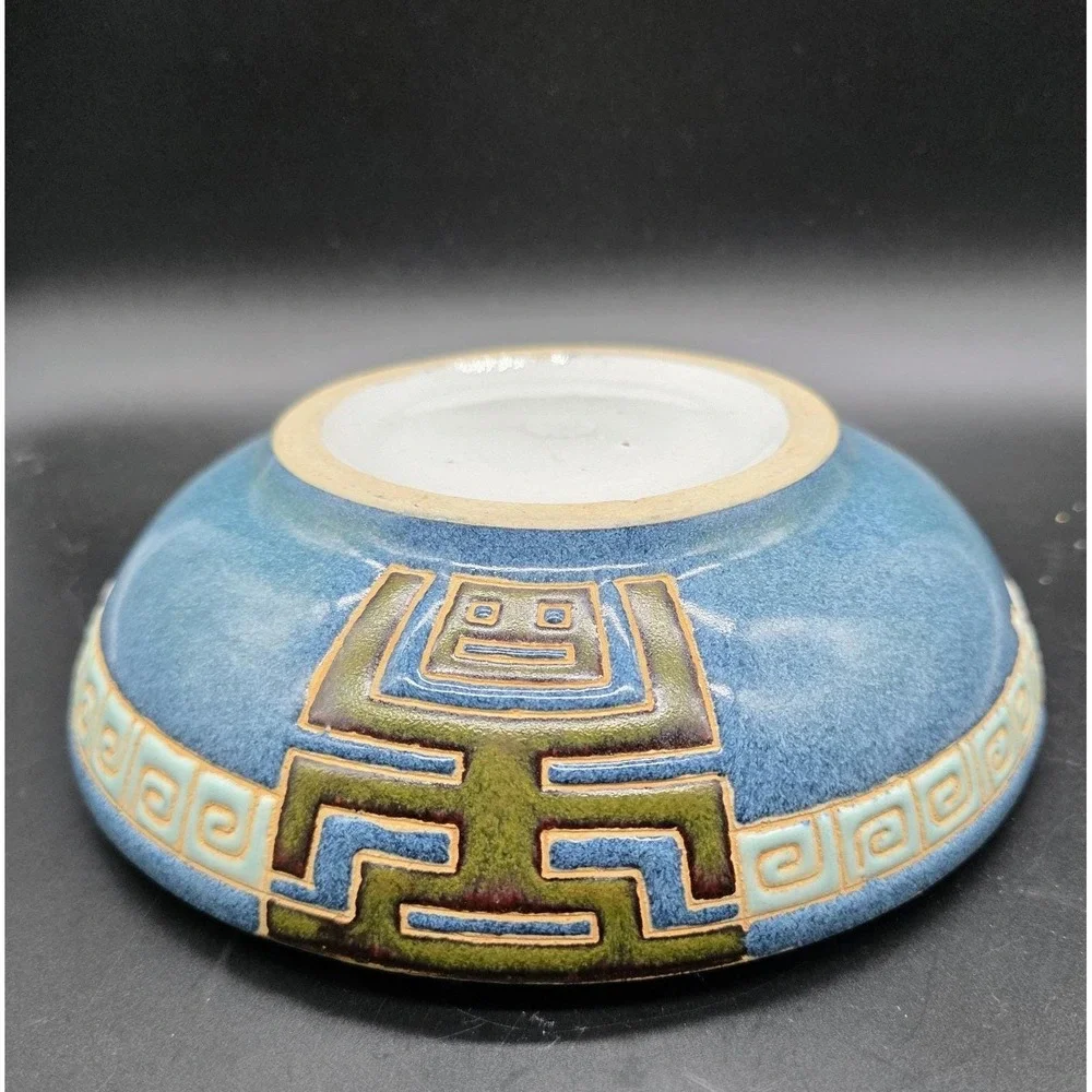 Vintage Art Pottery Geometric Splatter Decorative Bowl 8